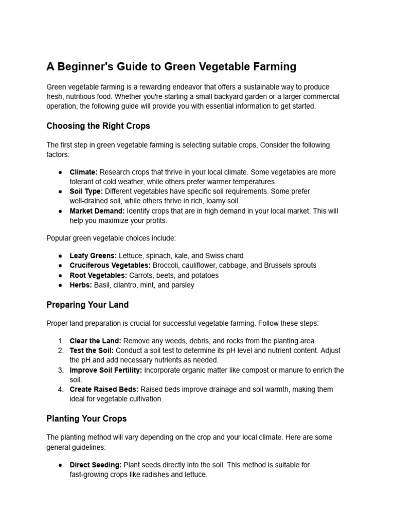 Beginner's Guide to Green Vegetable Farming | PDF | Vegetables | Pest ...