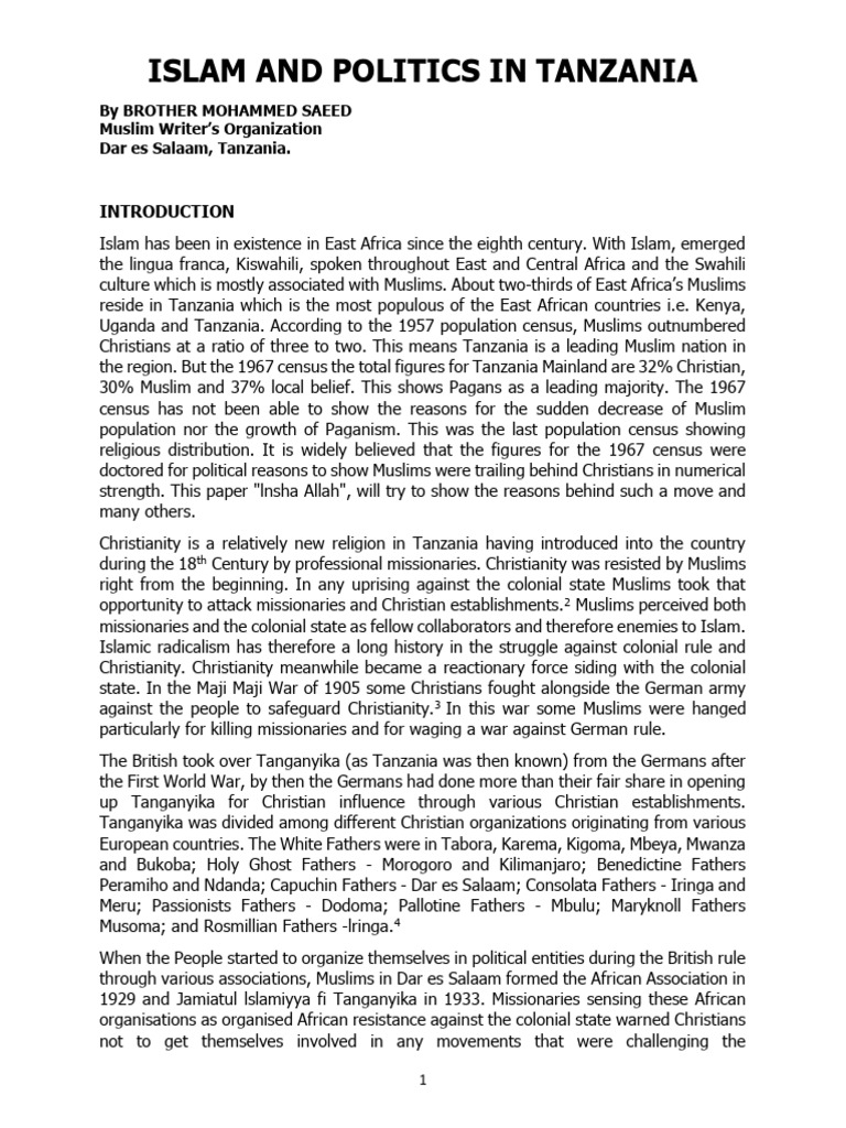 Islam and Politics in Tanzania | PDF | Julius Nyerere | Tanzania