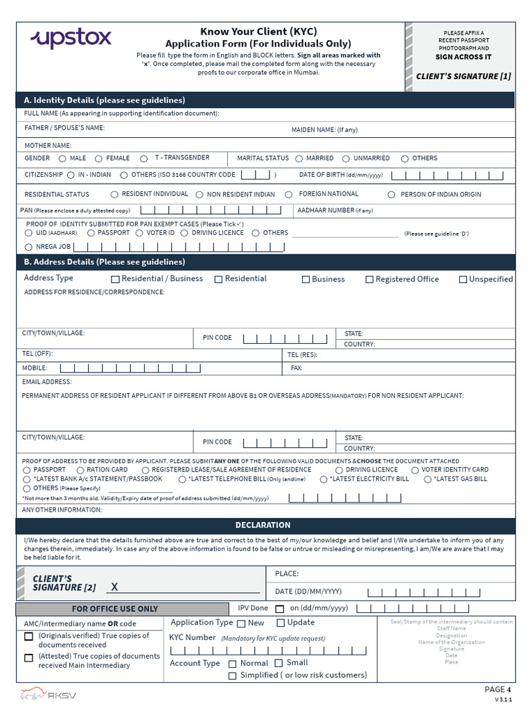 KYC Application Form for Individuals | PDF | Identity Document ...