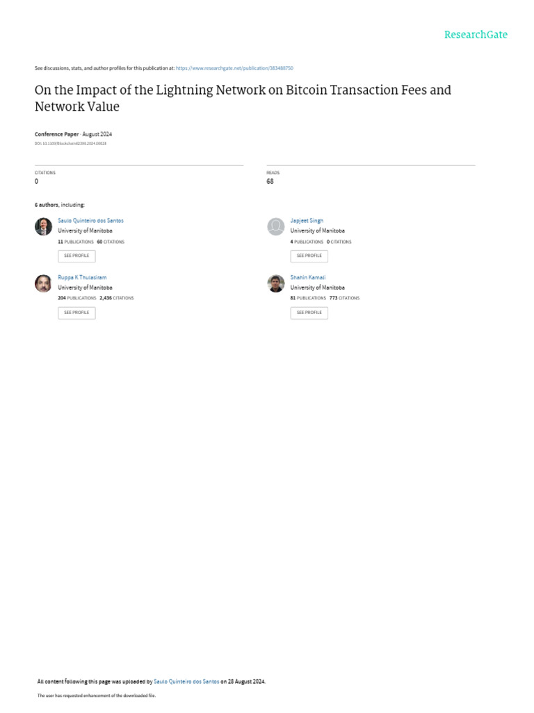 On The Impact of The Lightning Network On Bitcoin Transaction Fees and  Network Value | PDF | Bitcoin | Cryptocurrency