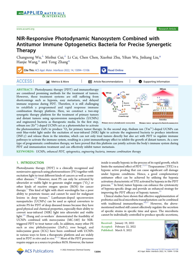 Wu Et Al 2022 Nir Responsive Photodynamic Nanosystem Combined With ...