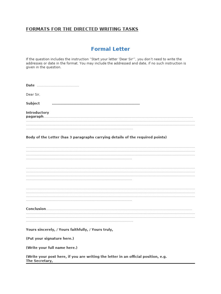 Directed Writing Task Formats Guide | PDF