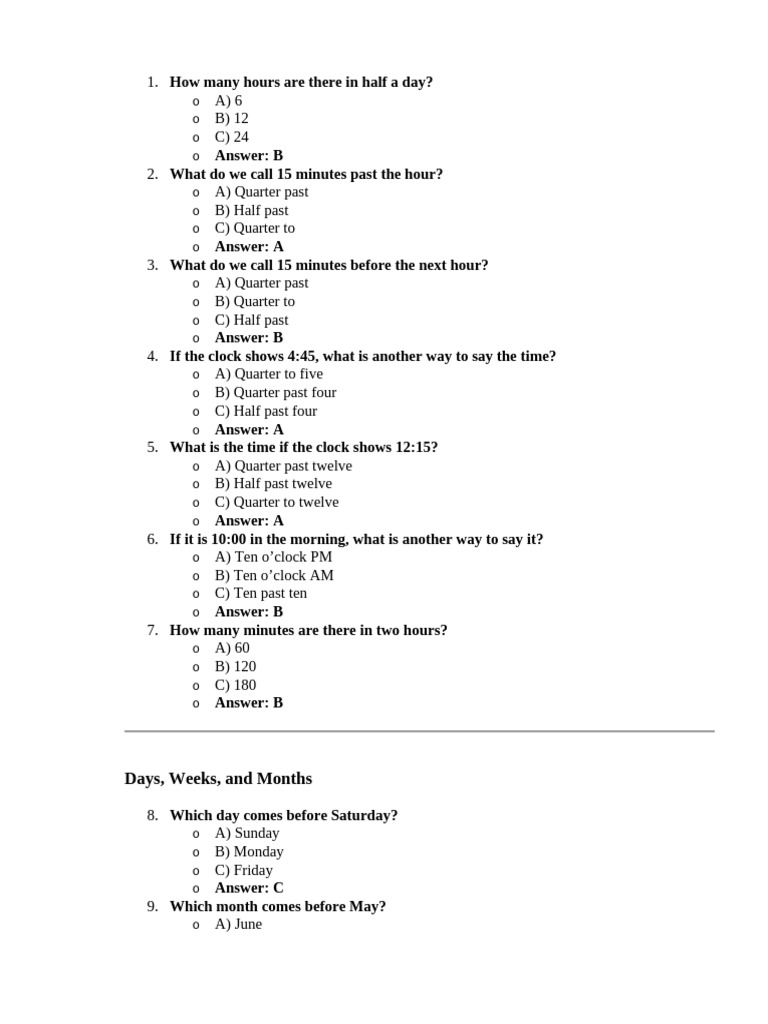 Time quiz pdf