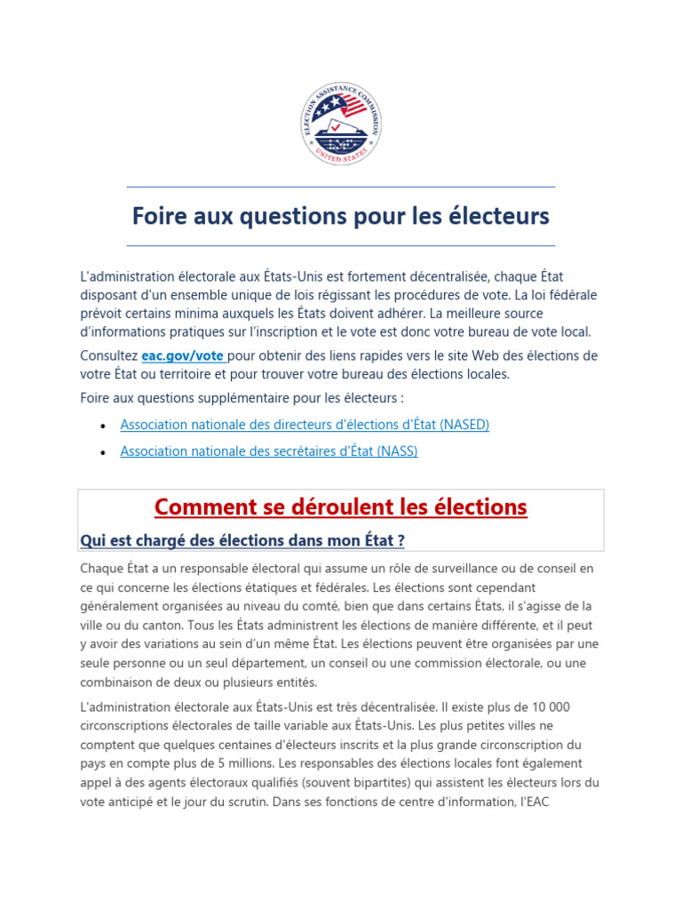 FAQ sur le vote aux États-Unis | PDF | Vote | Élections