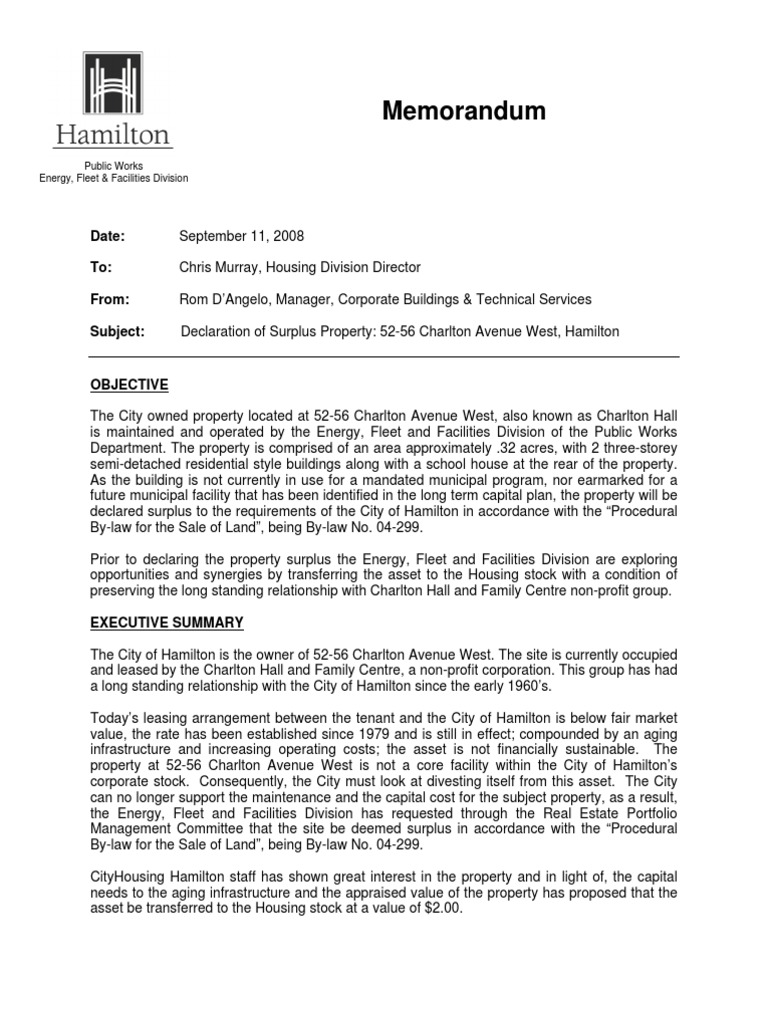 Surplus Declaration: 52-56 Charlton Ave W | PDF | Mental Health | Ownership