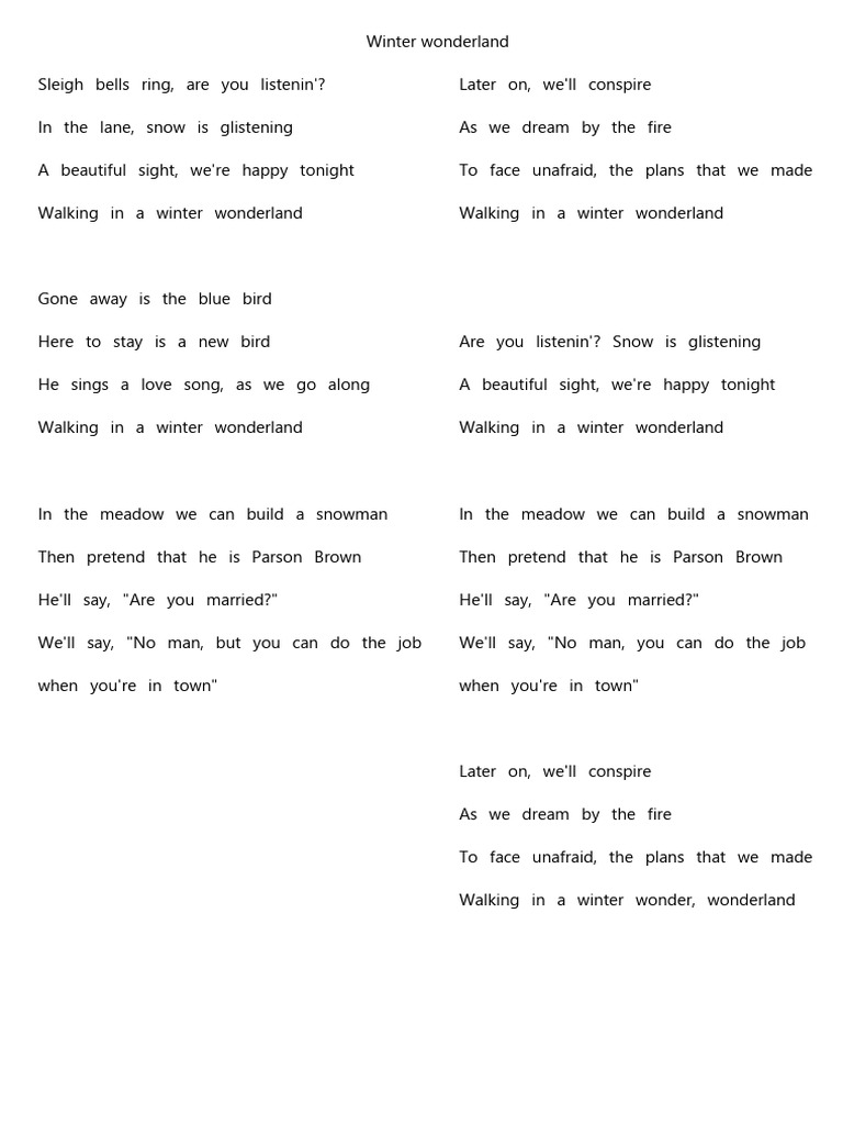 Songs Lyrics - Winter Wonderland | PDF