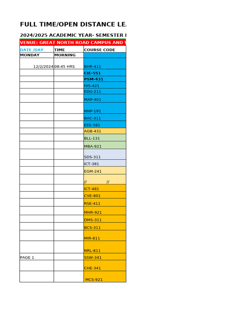 2024 2025 SEMESTER I EXAMINATION TIME TABLEDECEMBER, 2024 PDF