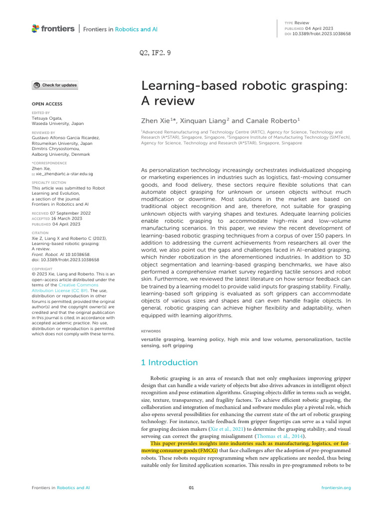 已读2023Learning-based robotic graspinp a review | PDF | Deep Learning ...