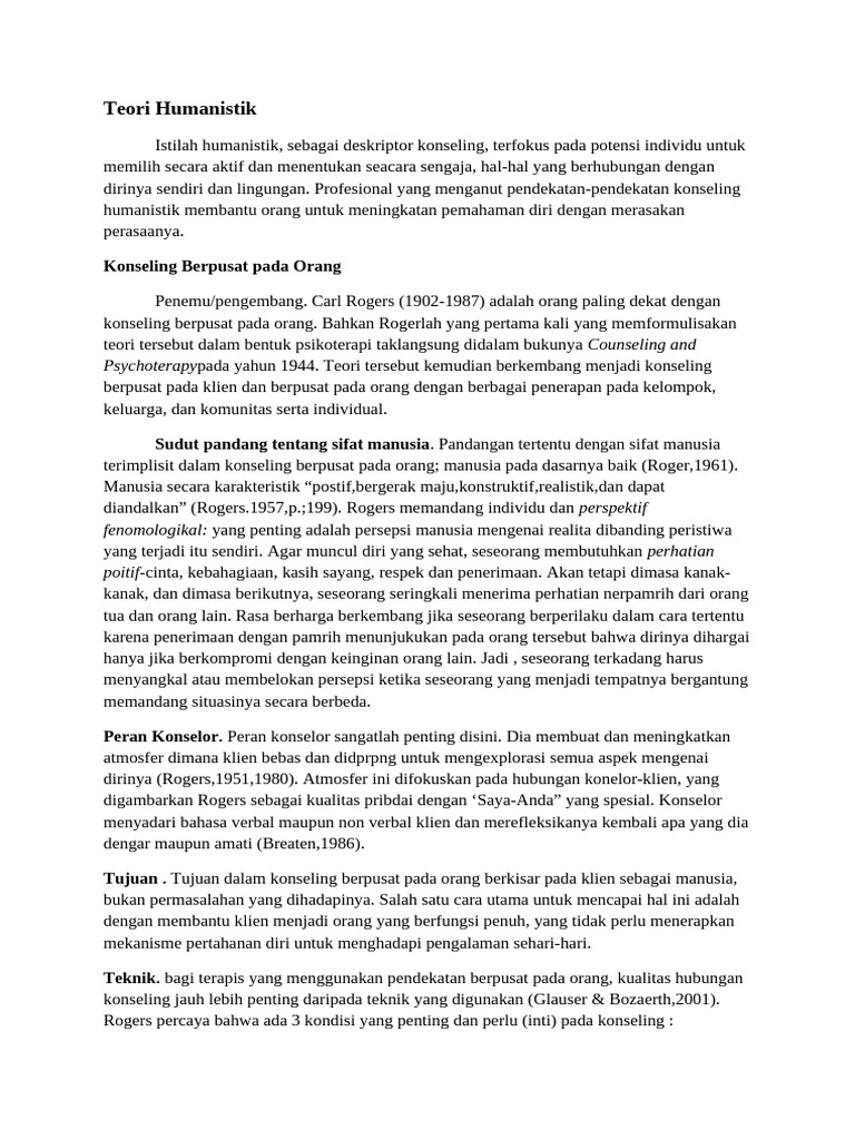 Teori Humanistik Pdf Karier Perkembangan Pengembangan Diri