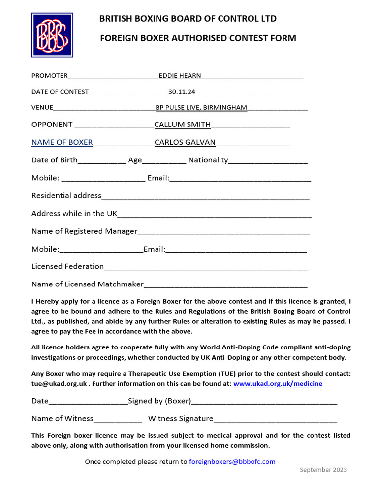 Foreign Boxer Contest Form | PDF