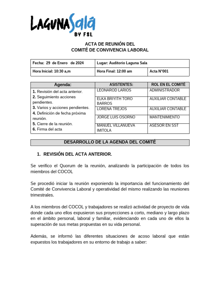 Acta de Reunión Del COCOL 2024 | PDF