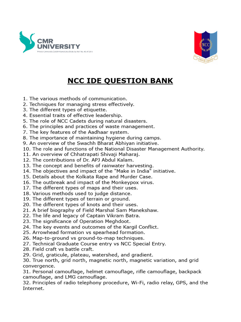 NCC IDE Question Bank. | PDF