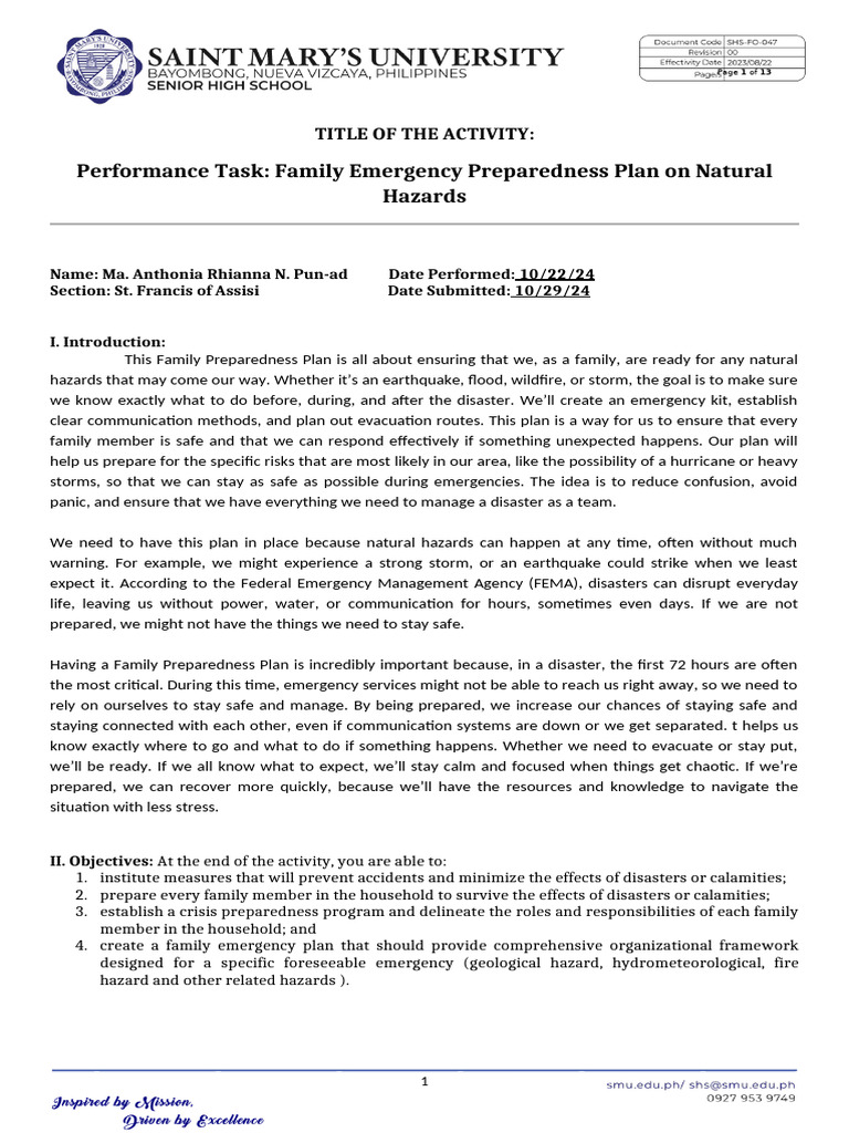Image showcasing Family Emergency Preparedness Plan | PDF | Emergency Management ...