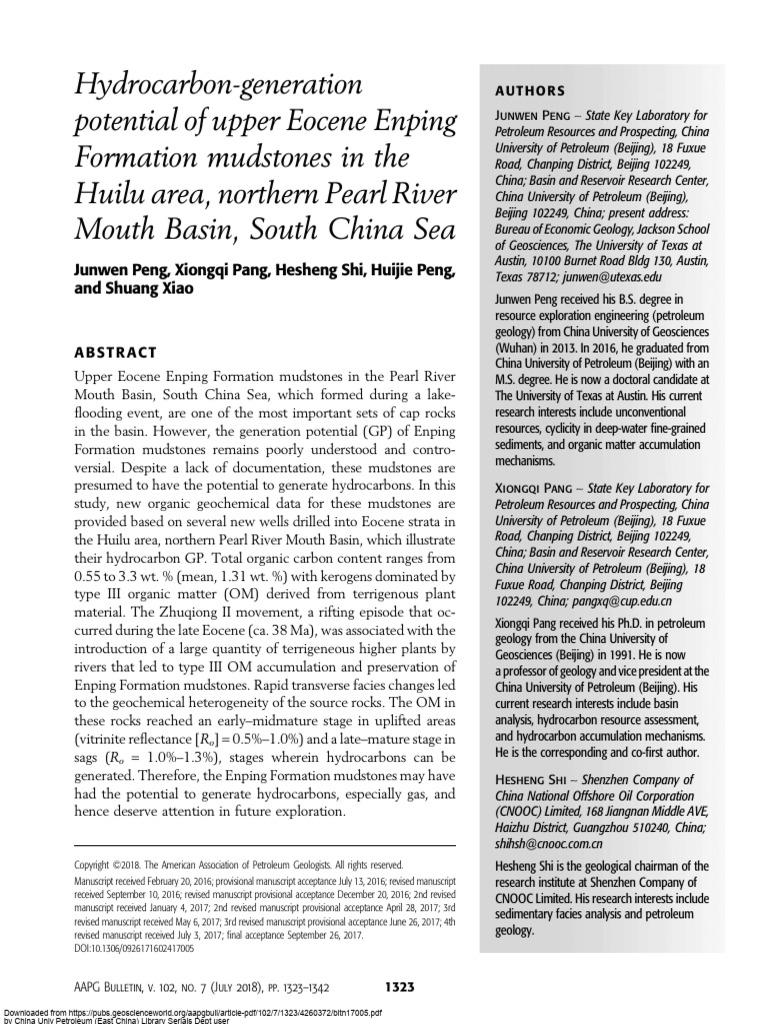 115Hydrocarbon-Generation Potential of Upper Eocene Enping Formation ...