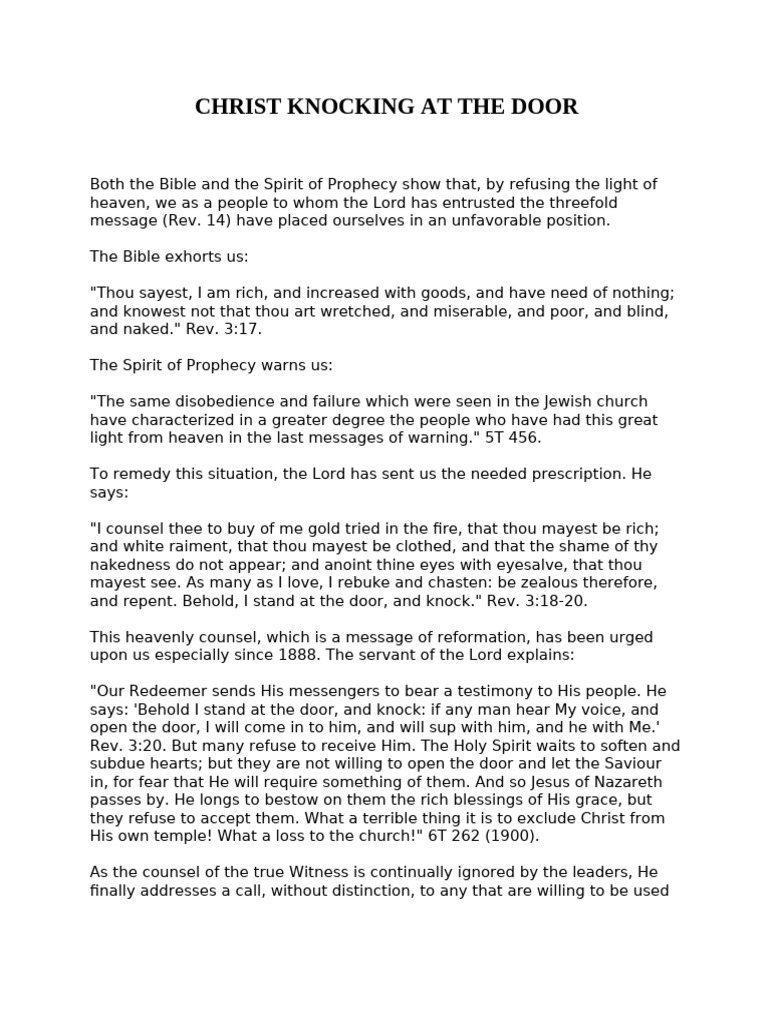 Study 3 - Christ Knocking at The Door | PDF | Jesus | Satan