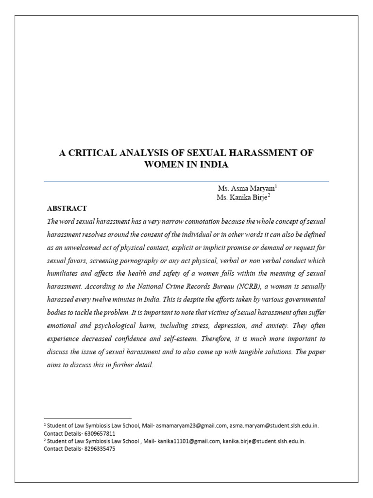 Sexual Harassment of Women in India | PDF | Sexual Harassment | Harassment