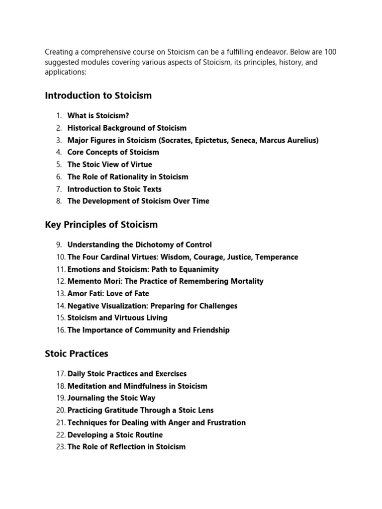 Comprehensive Stoicism Course Modules | PDF | Stoicism | Psychology
