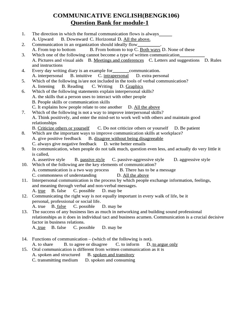 Communicative English Module 1 Q&A | PDF | Communication | Body Language