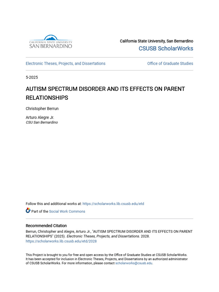 Autism Spectrum Disorder and Its Effects On Parent Relationships | PDF ...