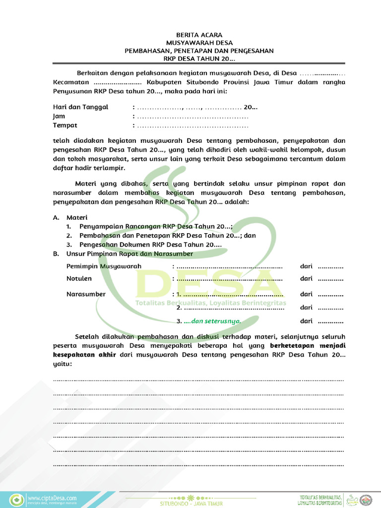 BA, Musdes Pengesahan RKP Desa | PDF