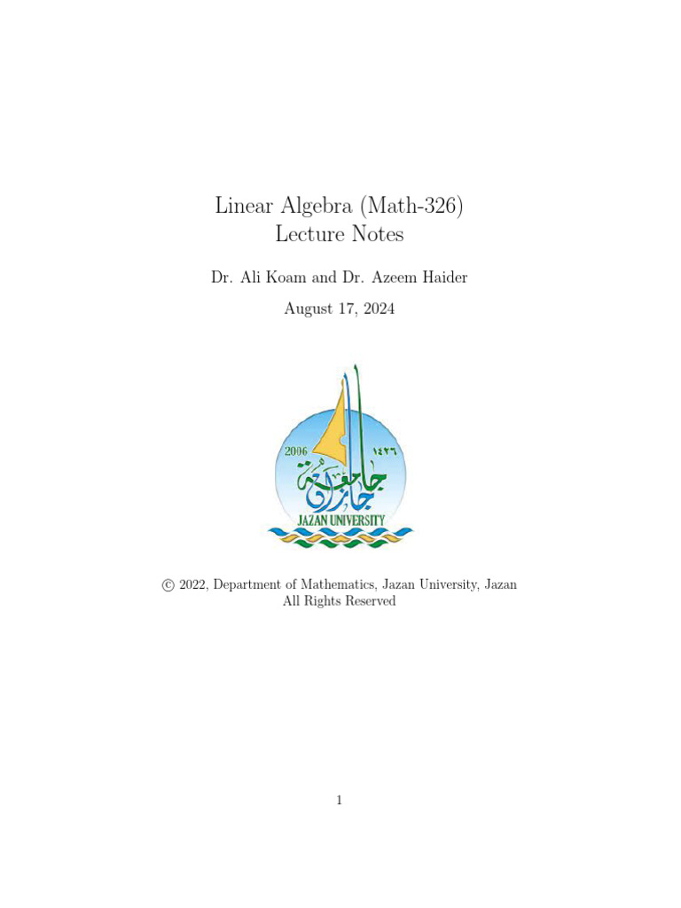 Linear Algebra Notes For CS, Aug 2024 | PDF | Vector Space | Basis ...