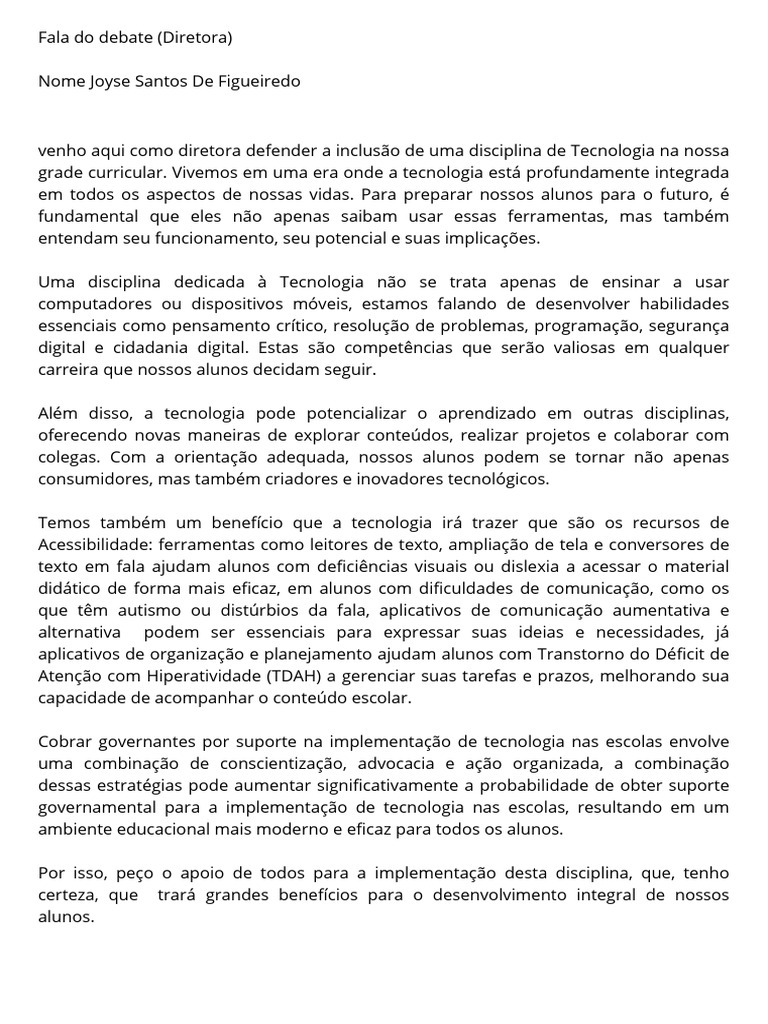 Uma Diretora Pode Considerar A Introdução de Novas Disciplinas Como Uma ...