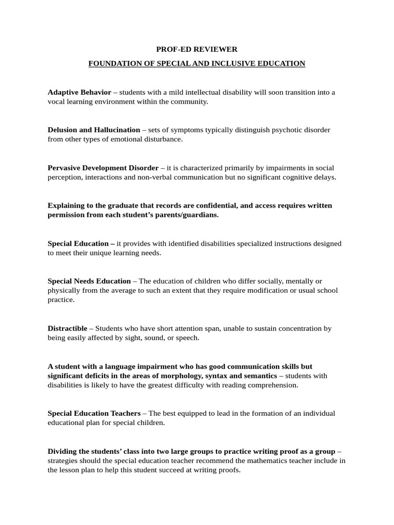 Special and Inclusive Education Overview | PDF | Curriculum | Special ...