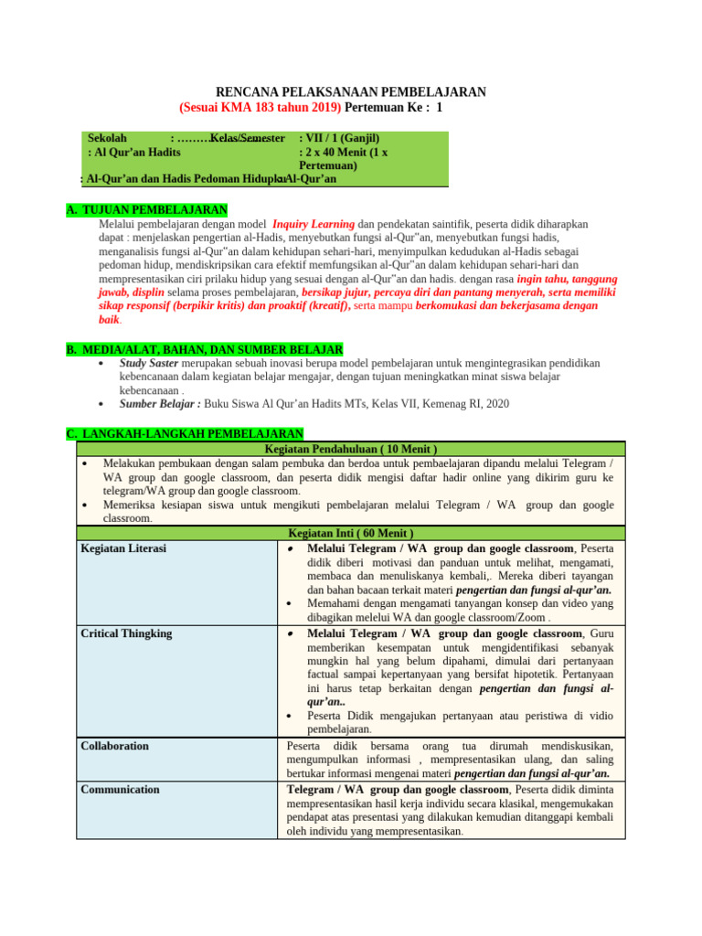 Contoh RPP Ski Daring | PDF