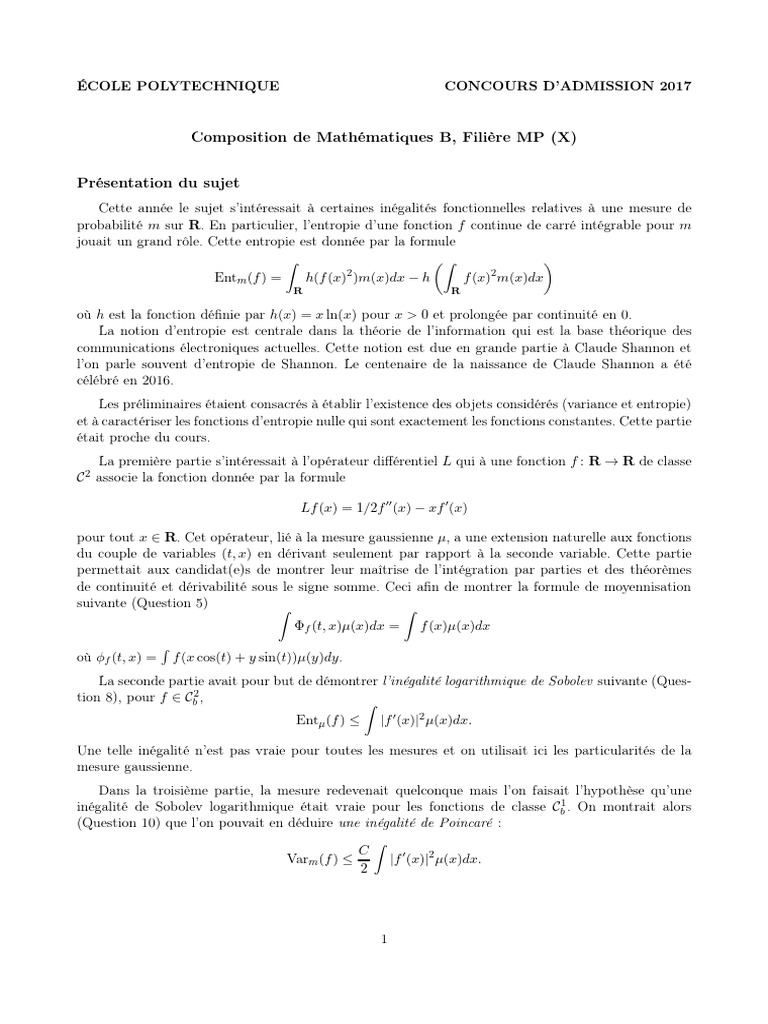 XMP 2017 2 Rapport | PDF | Intégral | Fonction (Mathématiques)