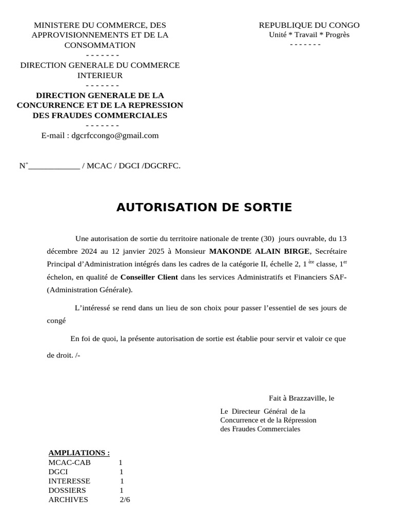 Autorisation de sortie du territoire | PDF