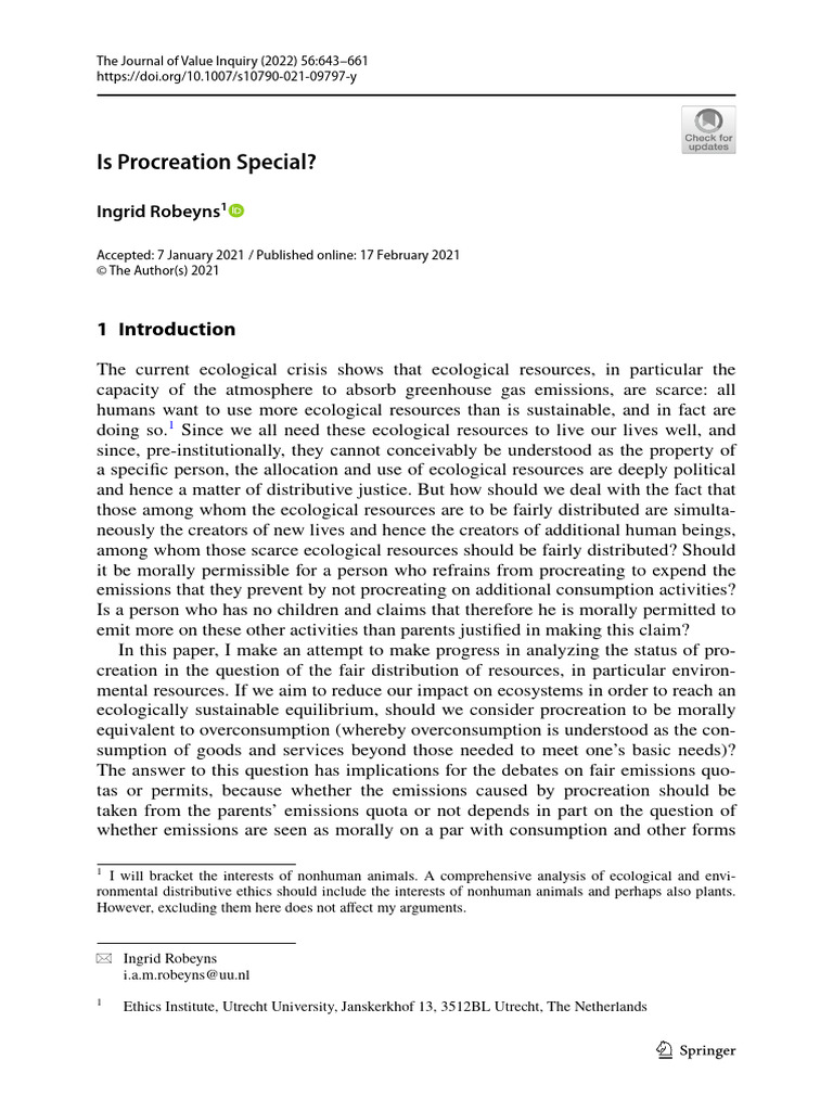 Is Procreation Special?: Ingrid Robeyns | PDF | Justice | Crime & Violence