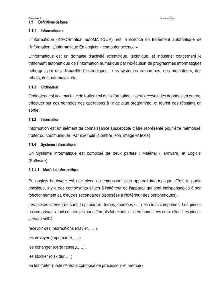 Introduction à l'informatique et codage | PDF | Matériel informatique ...