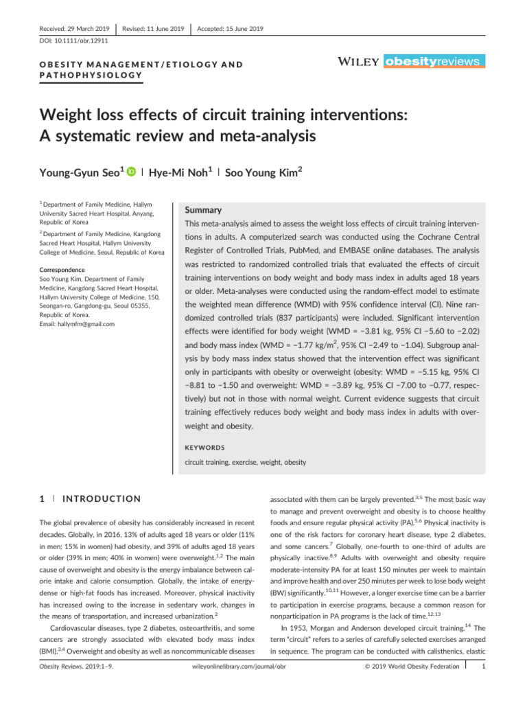 Weight Loss Effects of Circuit Training Interventions | PDF | Obesity ...