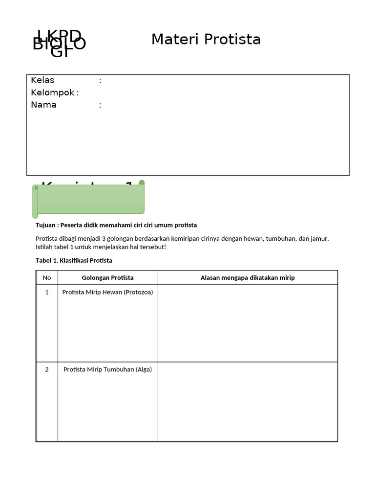 LKPD Protista | PDF | Kesehatan Holistik | Sains & Matematika