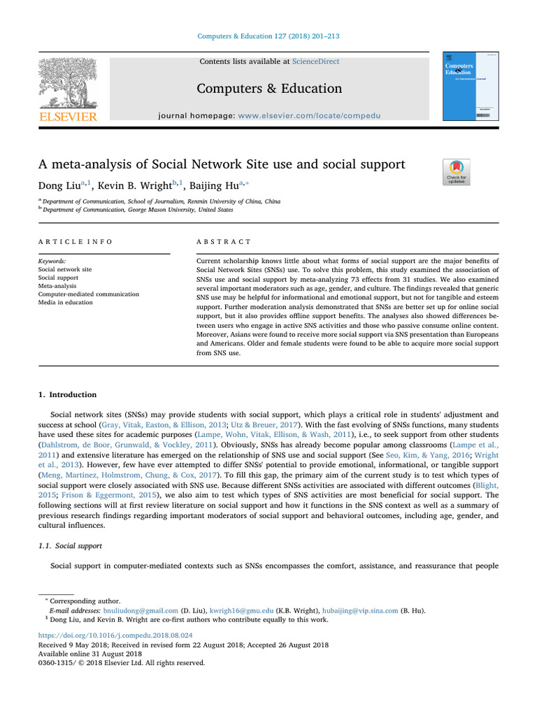 A Meta Analysis of Social Network Site Use and Social - 2018 ...