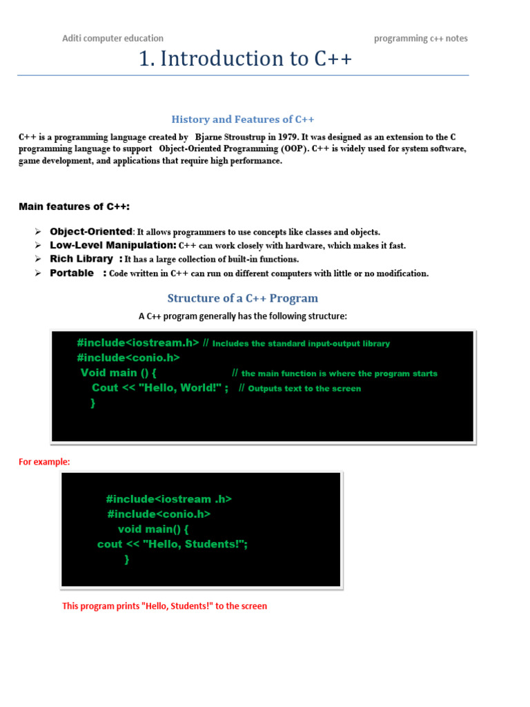 C++ Notes | PDF | C++ | Programming