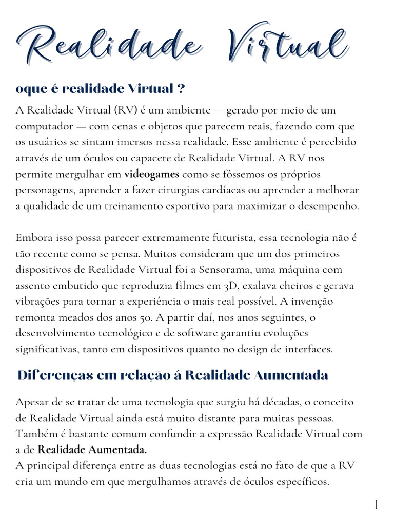 Introdução à Realidade Virtual e Seus Usos | PDF | Realidade aumentada ...