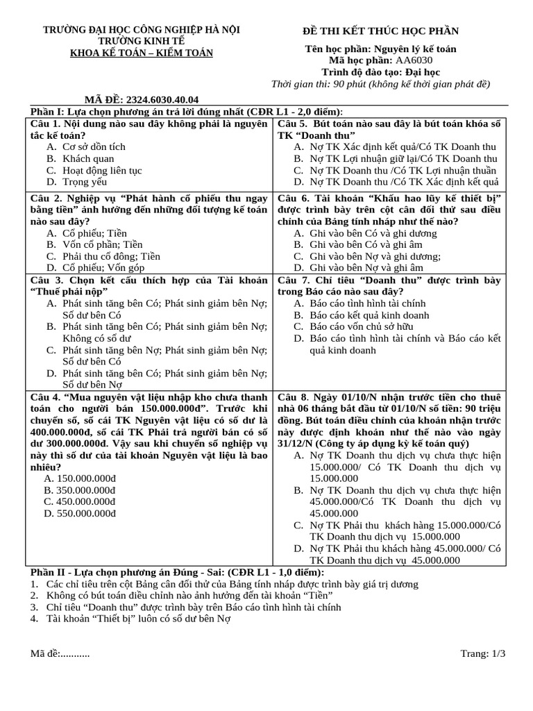 bÀI TẬP BÚT TOÁN ĐIỀU CHỈNH 01 | PDF