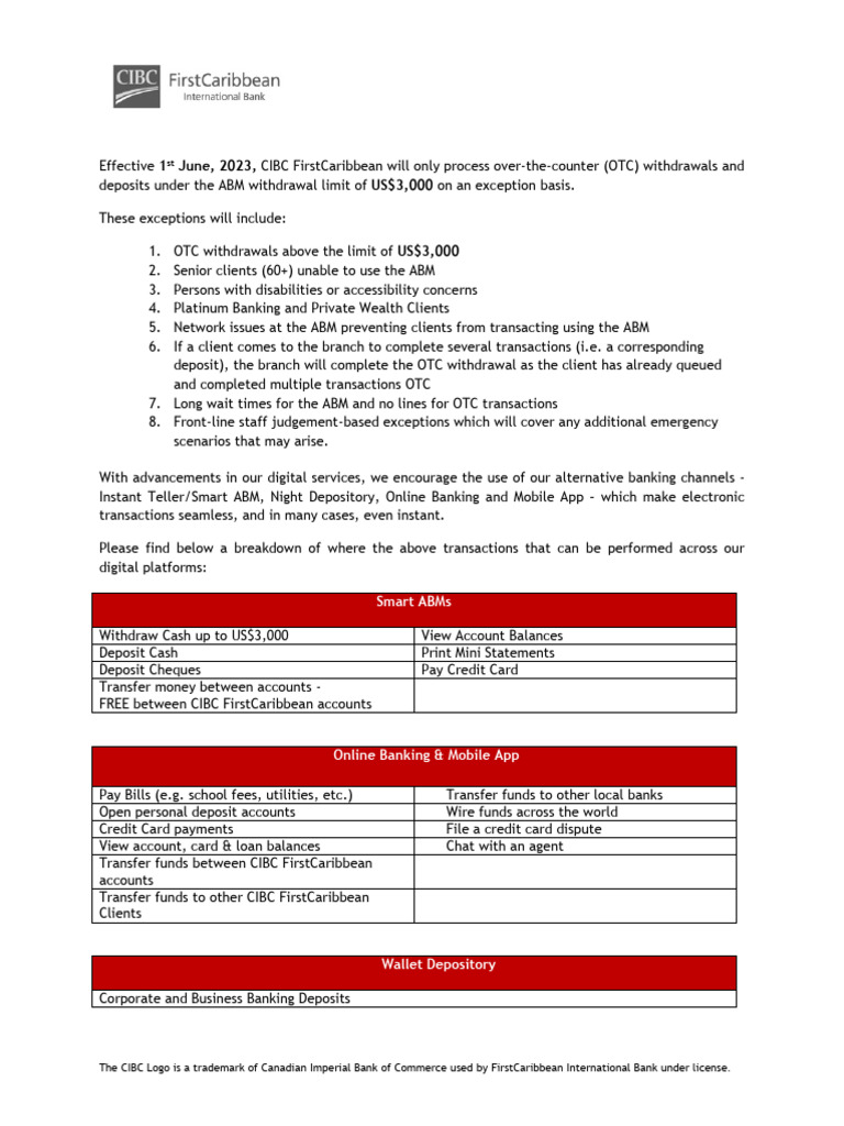 CIBC FirstCaribbean Banking Update | PDF | Banks | Automated Teller Machine