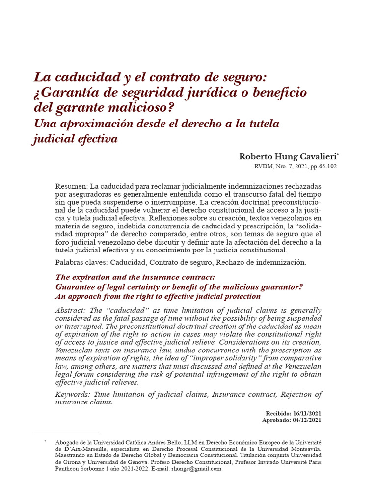 RVDM 2021 7 65-102 | PDF | Estatuto de limitaciones | Póliza de seguros