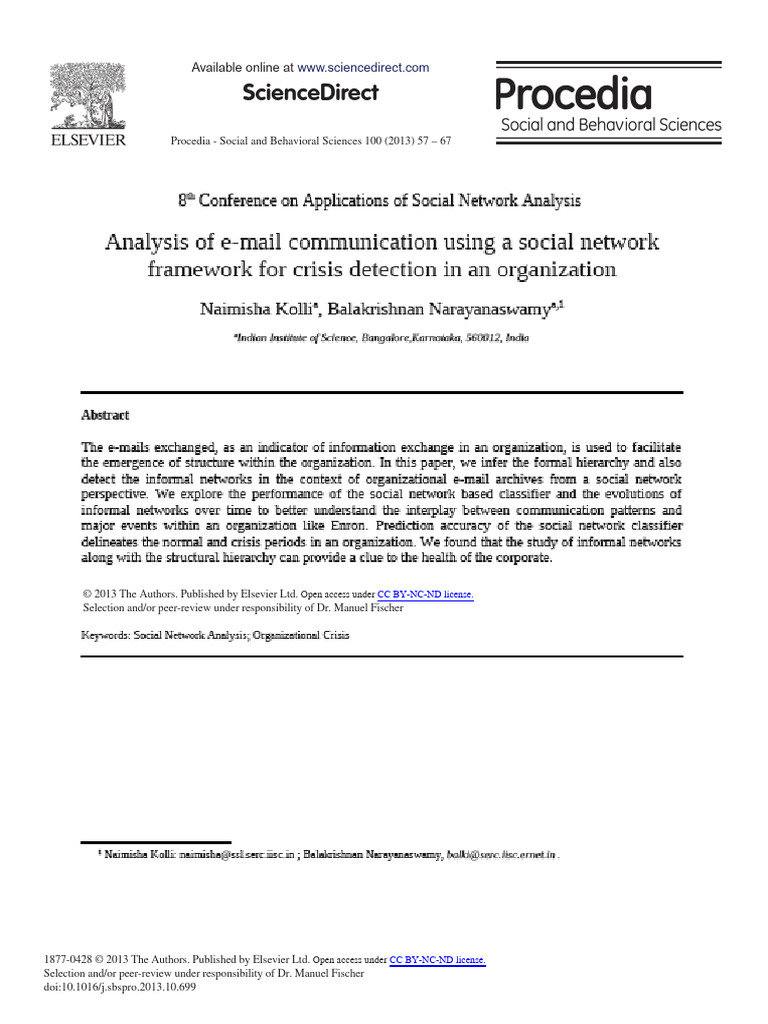 Analysis of e Mail Communication Using A Social Net 2013 Procedia ...