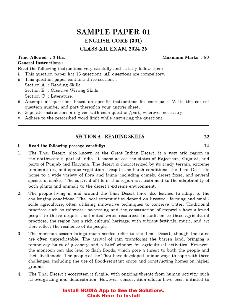 CBSE Class XII English Sample Paper 01 | PDF | Neuroplasticity | Brain