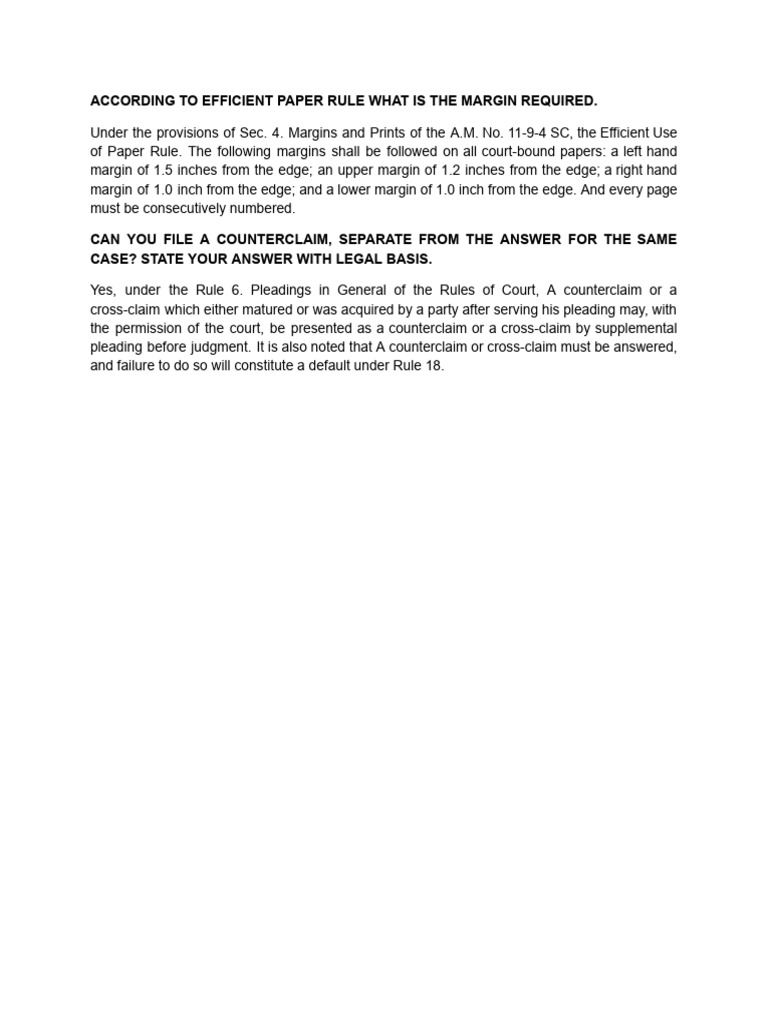 Court Paper Margin Requirements & Counterclaims | PDF