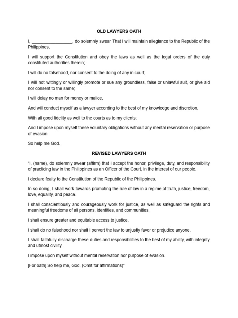 Comparison of Lawyer's Oaths | PDF