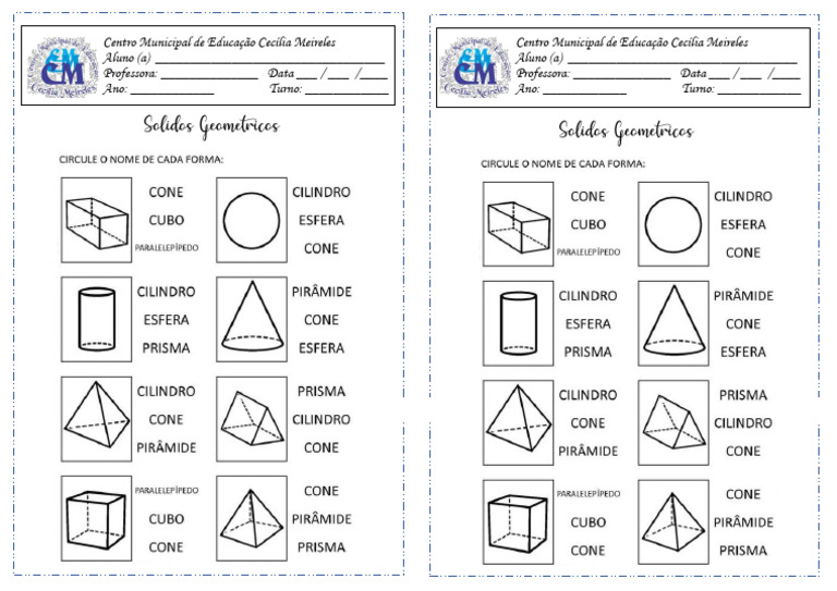 Atividade de Matemática - Sólidos Geométricos | PDF