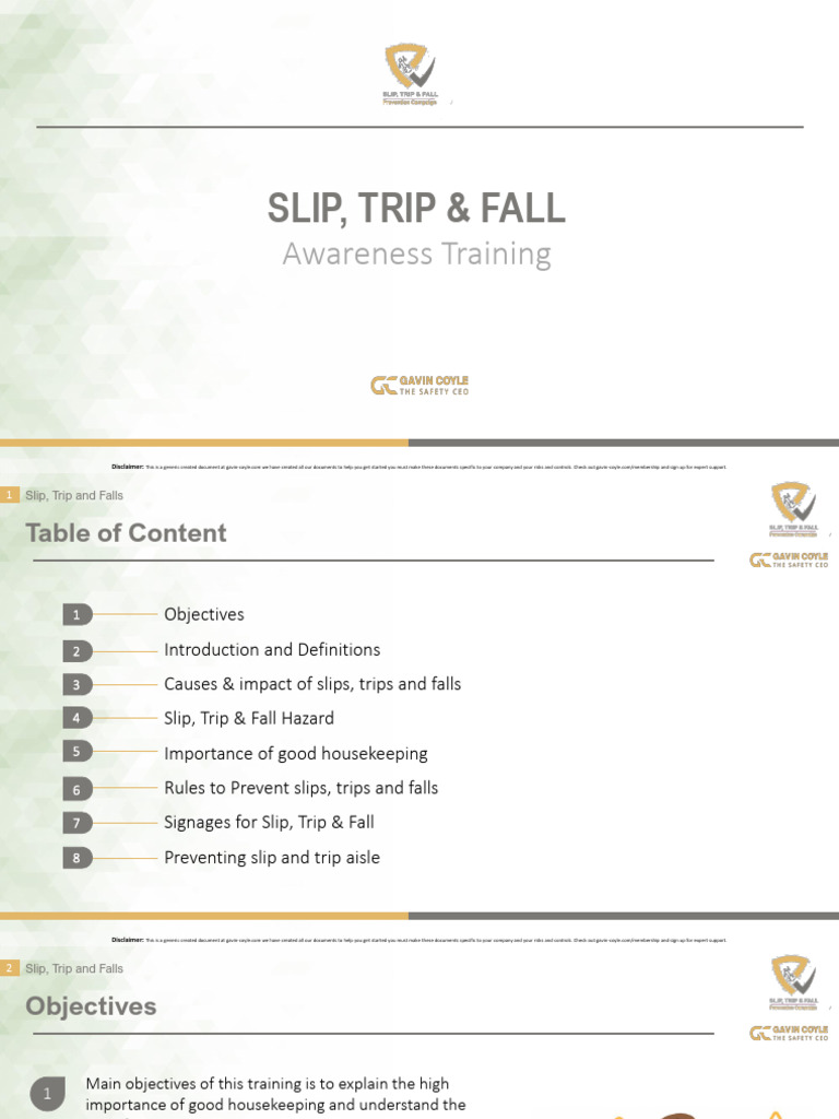 Slip And Trip Training Pdf Housekeeping Risk