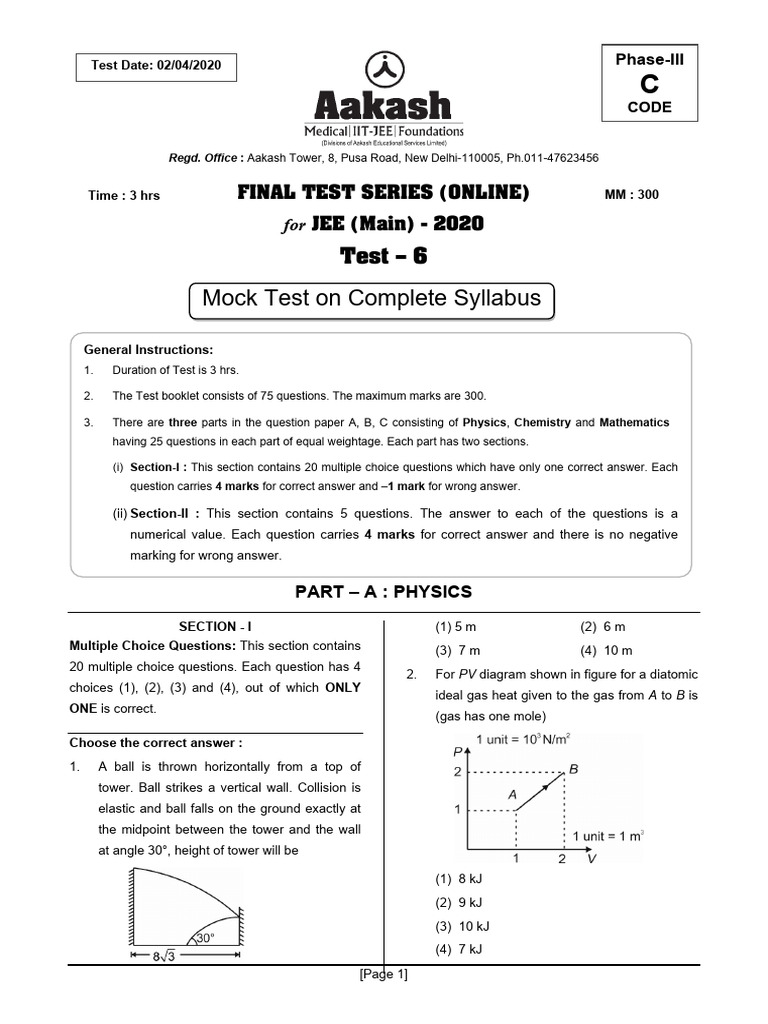 JEE Main 2020 Online Test Series 6 | PDF | Electrical Resistivity And ...