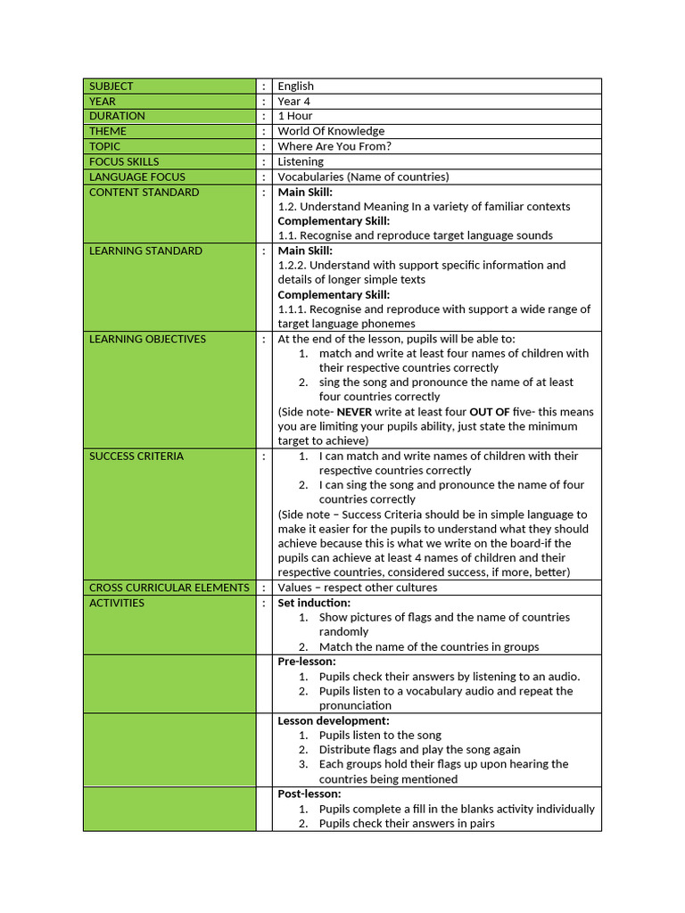 RPH YEAR 4 (FRIENDS FROM AROUND THE WORLD) - Listening | PDF ...