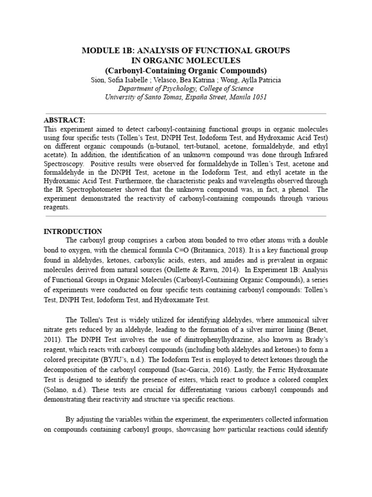 Carbonyl Group Analysis in Organic Compounds | PDF | Aldehyde | Ketone