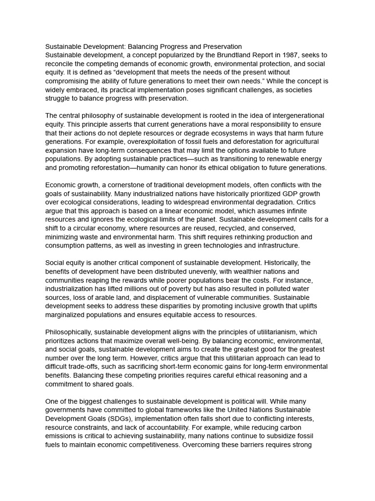 Sustainable Development - Balancing Progress and Preservation | PDF ...